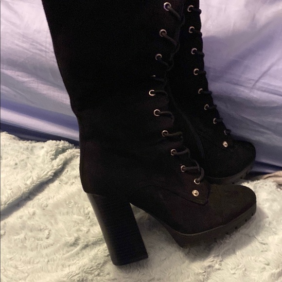 Charlotte Russe Black Suede Lace-Up Boots - Picture 4 of 7